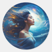 Schöne Frau mit Himmelsgeschichte Runder Aufkleber (Vorderseite)