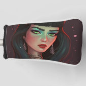 Schöne Frau mit Hörnern und rotem Lipstick Golf Headcover (Vorderseite)