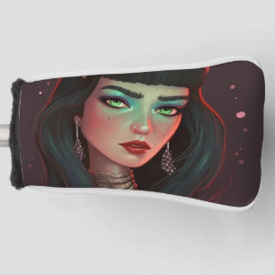 Schöne Frau mit Hörnern und rotem Lipstick Golf Headcover