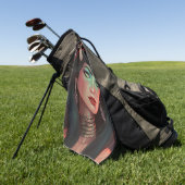 Schöne Frau mit Hörnern und rotem Lipstick Golfhandtuch (Gras)