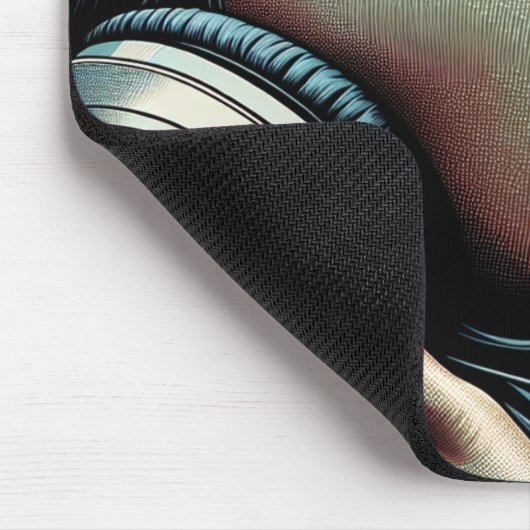 Schöne Frau mit Kopfhörern in Sonnenblumen Mousepad (Ecke)