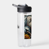 Schöne Frau mit Kopfhörern in Sonnenblumen Trinkflasche (Rechts)