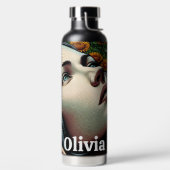 Schöne Frau mit Kopfhörern in Sonnenblumen Trinkflasche (links)