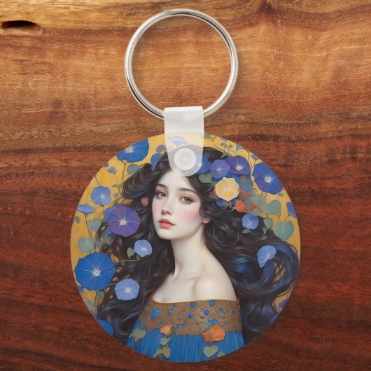 Schöne Frau mit Morgengläsern Schlüsselanhänger (Rückseite)