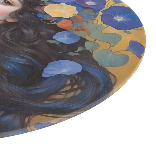 Schöne Frau mit Morgengläsern Schneidebrett (Ecke)