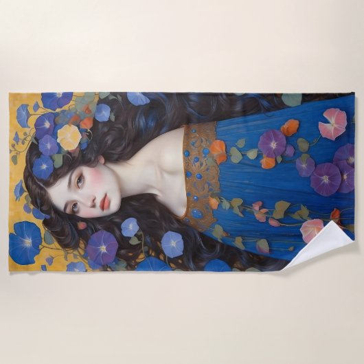 Schöne Frau mit Morgengläsern Strandtuch (Vorderseite)