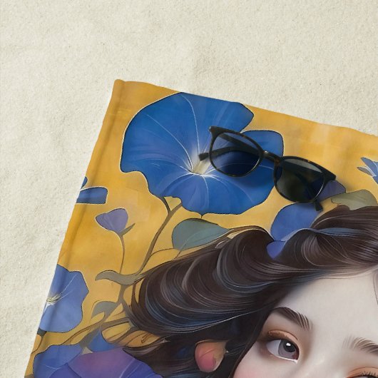 Schöne Frau mit Morgengläsern Strandtuch (Beispiel)