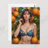 Schöne Frau mit Orangen Postkarte (Vorne/Hinten)