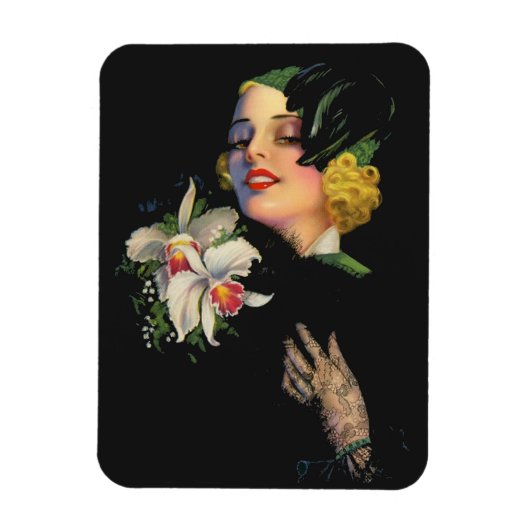 schöne Frau mit Orchideen Magnet (Vertikal)
