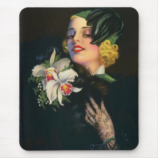schöne Frau mit Orchideen Mousepad (Vorne)