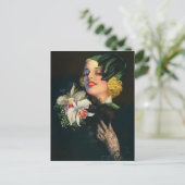 schöne Frau mit Orchideen Postkarte (Stehend Vorderseite)