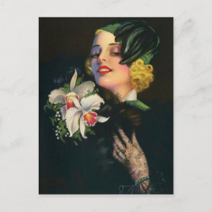 schöne Frau mit Orchideen Postkarte
