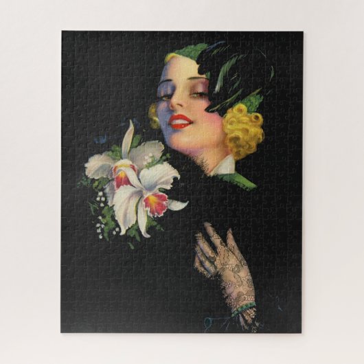 schöne Frau mit Orchideen Puzzle (Vertikal)