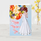 Schöne Frau mit Peonies - Muttertagskarte Karte (Gelbe Blume)