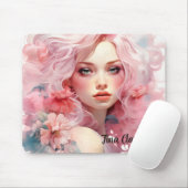Schöne Frau mit rosa Haar und rosa Kleid Mousepad (Mit Mouse)