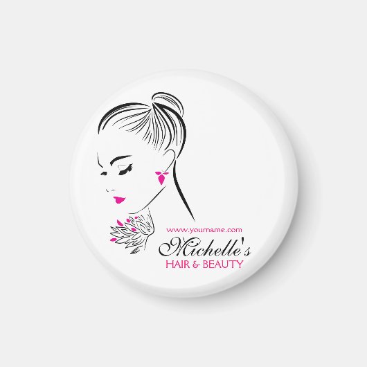 Schöne Frau mit rosa Ohrringen und Branding Magnet (Vorne)