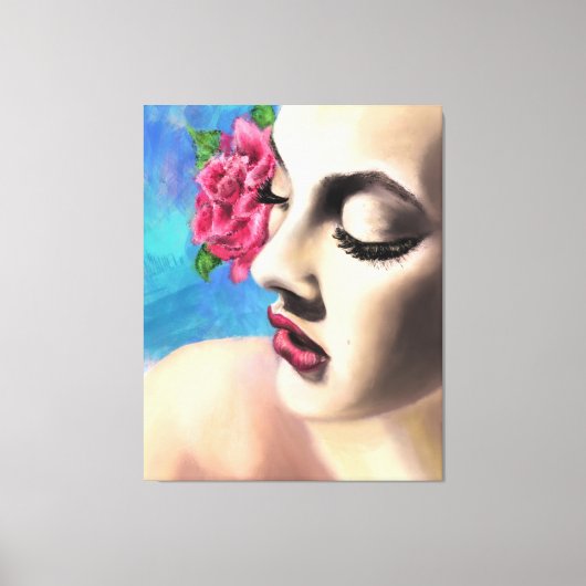 Schöne Frau mit Rote Rose Canvas Print - Malerei Leinwanddruck (Vorderseite)
