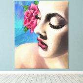 Schöne Frau mit Rote Rose Canvas Print - Malerei Leinwanddruck (Insitu (Holzboden))