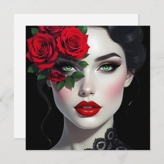 Schöne Frau mit Rote Rose Leere (Vorne/Hinten)