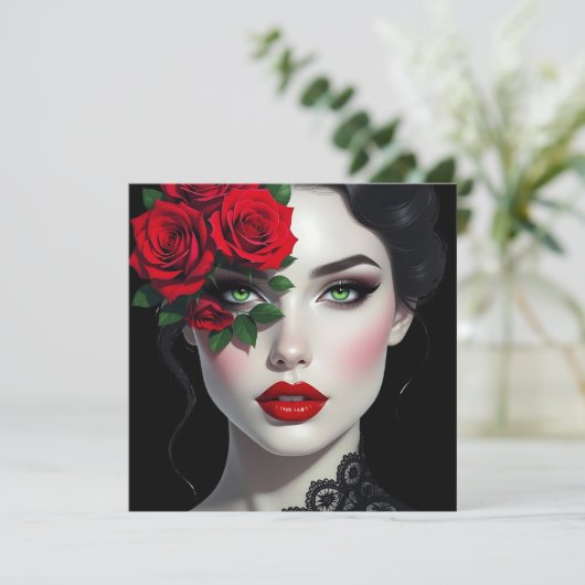 Schöne Frau mit Rote Rose Leere (Stehend Vorderseite)