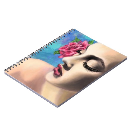 Schöne Frau mit Rote Rose-Notebook Notizblock (Linke Seite)