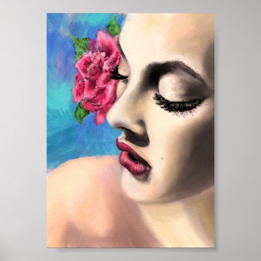 Schöne Frau mit Rote Rose - Originelle Malerei Poster (Vorne)