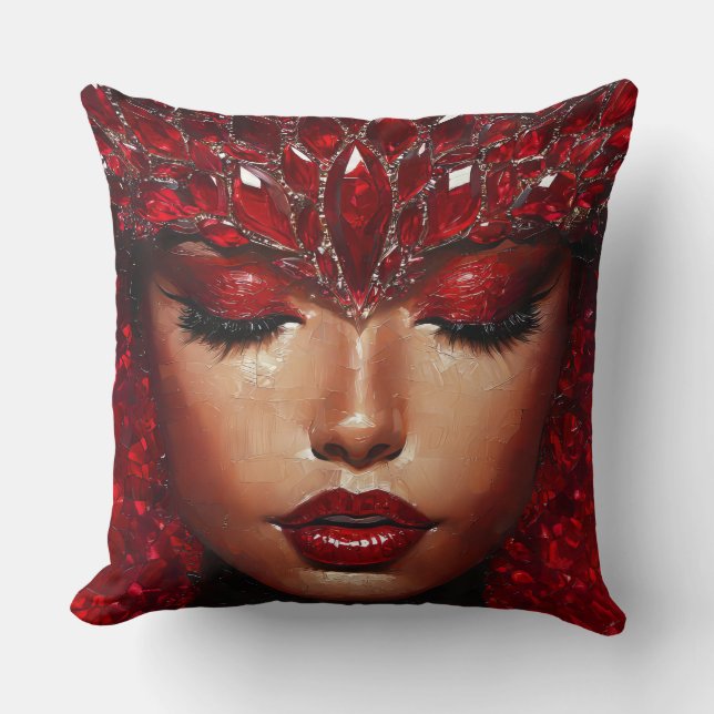 Schöne Frau mit Roten Juwelen Kissen (Vorderseite)