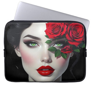 Schöne Frau mit roter Rose Laptopschutzhülle