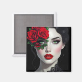 Schöne Frau mit roter Rose Magnet (Vorderseite/Rückseite)