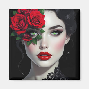 Schöne Frau mit roter Rose Magnet