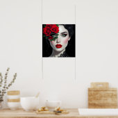 Schöne Frau mit roter Rose Poster (Küche)