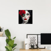 Schöne Frau mit roter Rose Poster (Heimbüro)