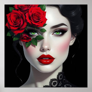 Schöne Frau mit roter Rose Poster