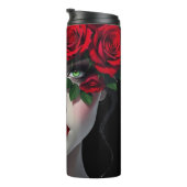 Schöne Frau mit roter Rose Thermosbecher (Nach rechts gedreht)
