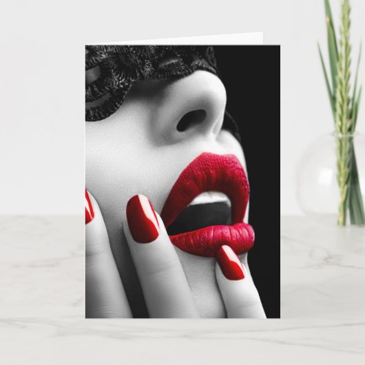 Schöne Frau mit schwarzer Spitze-Maske Karte (Vorderseite)