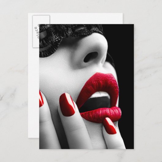 Schöne Frau mit schwarzer Spitze-Maske Postkarte (Vorne/Hinten)