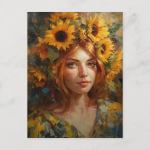 Schöne Frau mit Sonnenblumen Postkarte