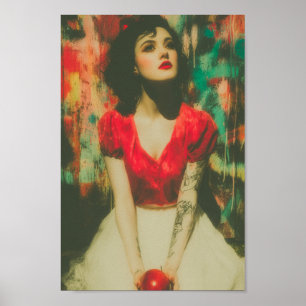 Schöne Frau mit Tattoos und einem Apfel Poster