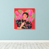 Schöne Frau mit Tulpenherz Valentinstag Leinwanddruck (Insitu (Holzboden))