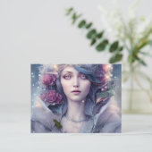 Schöne Frau mit Winterblumen und Schnee  Postkarte (Stehend Vorderseite)