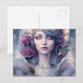 Schöne Frau mit Winterblumen und Schnee  Postkarte (Vorne/Hinten)