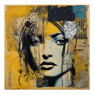 Schöne Frau Mixed Media Kunst Poster