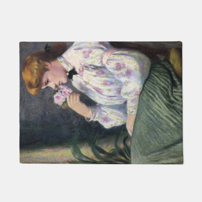 Schöne Frau riecht nach Blume (Reverie) Fußmatte (Vorderseite)