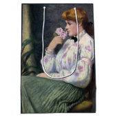 Schöne Frau riecht nach Blumenduft, Blume Mittlere Geschenktüte (Rückseite)