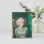 Schöne Frau rosa Haar im Spiegel Postkarte (Stehend Vorderseite)