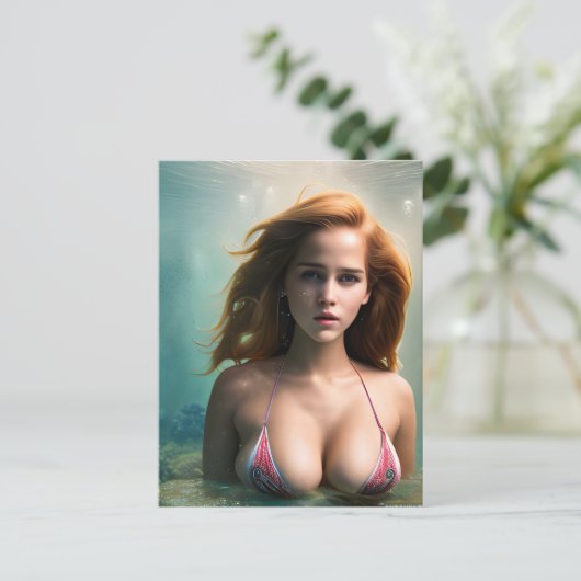Schöne Frau schwimmen Wonky KI Generierte Kunst Postkarte (Stehend Vorderseite)