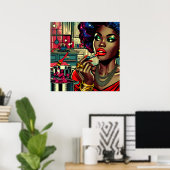 Schöne Frau trägt Lippenstift auf Poster (Heimbüro)