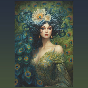 Schöne Frau umgeben von Pfauenfedern Geschenkpapier Set