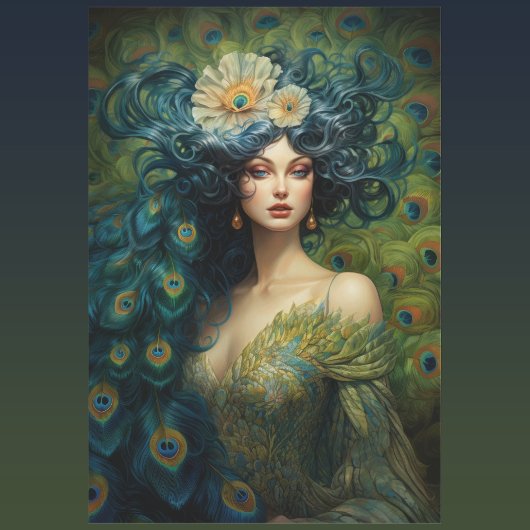 Schöne Frau umgeben von Pfauenfedern Geschenkpapier Set