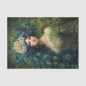 Schöne Frau umgeben von Pfauenfedern Seidenpapier (Vorderseite)